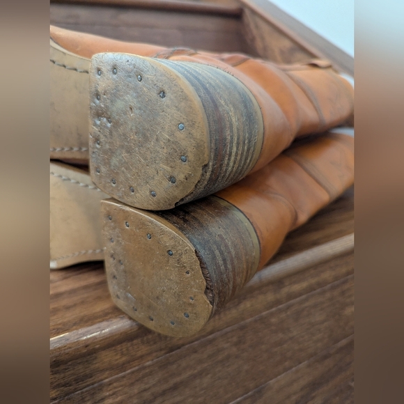 Vintage 70s Longhorn Stitched Campus Frye style Amber leather Western Boots 10 D - Picture 11 of 16